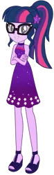 Size: 643x2055 | Tagged: safe, artist:ajosterio, derpibooru import, sci-twi, twilight sparkle, human, equestria girls, equestria girls series, spring breakdown, spoiler:eqg series (season 2), clothes, dress, female, geode of telekinesis, glasses, image, looking at you, magical geodes, png, ponytail, shoes, simple background, sleeveless, smiling, smiling at you, solo, solo female, spring break, stars, transparent background