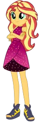 Size: 691x2034 | Tagged: safe, artist:ajosterio, derpibooru import, sunset shimmer, equestria girls, equestria girls series, spring breakdown, spoiler:eqg series (season 2), armband, clothes, crossed arms, cute, dress, female, geode of empathy, image, legs, magical geodes, png, shimmerbetes, shoes, simple background, sleeveless, smiling, solo, spring break, sun, transparent background