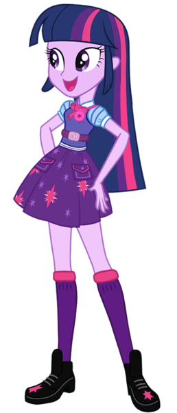Size: 465x1081 | Tagged: safe, artist:ajosterio, derpibooru import, twilight sparkle, equestria girls, bangs, bowtie, clothes, denim, denim skirt, female, geode of telekinesis, hand on hip, image, magical geodes, open mouth, png, pockets, shirt, shoes, short sleeves, simple background, skirt, smiling, socks, solo, transparent background