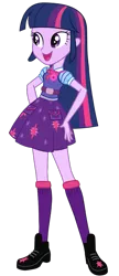 Size: 465x1081 | Tagged: safe, artist:ajosterio, derpibooru import, twilight sparkle, equestria girls, bangs, bowtie, clothes, denim, denim skirt, female, geode of telekinesis, hand on hip, image, magical geodes, open mouth, png, pockets, shirt, shoes, short sleeves, simple background, skirt, smiling, socks, solo, transparent background