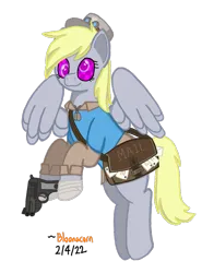 Size: 595x806 | Tagged: safe, artist:bloonacorn, derpibooru import, derpy hooves, pegasus, pony, bag, gun, handgun, image, mailbag, pistol, png, simple background, solo, team fortress 2, transparent background, weapon, wingding eyes