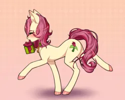 Size: 1500x1200 | Tagged: safe, alternate version, artist:takic, derpibooru import, roseluck, pony, christmas presents, collar, commission, commissioner:doom9454, cute, image, jpeg, pet tag, pony pet, rosepet