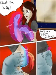 Size: 600x800 | Tagged: safe, artist:kaeaskavi, derpibooru import, rainbow dash, human to pony, image, jpeg, transformation