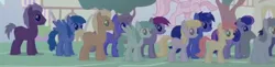 Size: 820x200 | Tagged: safe, derpibooru import, screencap, bon bon, cloud kicker, meadow song, medley, spring melody, sprinkle medley, sweetie drops, unnamed character, unnamed pony, earth pony, pegasus, pony, unicorn, boast busters, season 1, audience, background pony, background pony audience, cropped, female, image, male, mango juice, mango juice (character), mare, multeity, night shade, png, ponyville, spread wings, stallion, standing, wings
