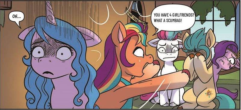 Size: 912x418 | Tagged: safe, derpibooru import, edit, idw, hitch trailblazer, izzy moonbow, pipp petals, sunny starscout, zipp storm, earth pony, pegasus, pony, unicorn, spoiler:comic, spoiler:g5, spoiler:g5comic, spoiler:g5comic09, couch, cropped, double facehoof, facehoof, female, floppy ears, frown, g5, hitch trailblazer gets all the mares, hitchpipp, hitchzipp, image, implied infidelity, izzyhitch, male, mare, png, scared, shipping, sitting, stallion, straight, sunnyhitch, sweat, sweatdrop, worried