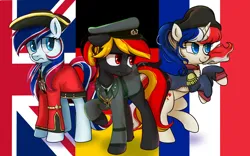 Size: 1680x1050 | Tagged: safe, artist:brella, derpibooru import, ponified, pony, france, germany, image, nation ponies, national flag, png, united kingdom