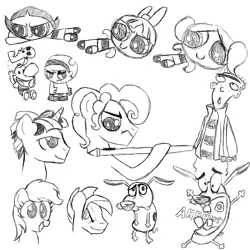 Size: 1000x1000 | Tagged: safe, artist:scootaloormayfly, derpibooru import, rainbow dash, dog, earth pony, pony, unicorn, billy, blossom (powerpuff girls), bubbles (powerpuff girls), buttercup (powerpuff girls), cartoon network, courage the cowardly dog, ed edd n eddy, image, mandy, monochrome, pencil, png, rainbow blitz, rule 63, sketch, sketch dump, skull, text, the powerpuff girls