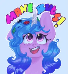 Size: 773x842 | Tagged: safe, artist:kreeeeeez, derpibooru import, izzy moonbow, ant, insect, ladybug, pony, unicorn, female, g5, image, png, simple background, smiling, text