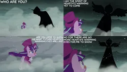 Size: 4400x2475 | Tagged: safe, derpibooru import, edit, edited screencap, editor:quoterific, screencap, princess luna, snowfall frost, spirit of hearth's warming yet to come, starlight glimmer, a hearth's warming tail, image, png