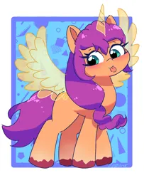 Size: 1722x2124 | Tagged: safe, artist:leo19969525, derpibooru import, sunny starscout, alicorn, pony, my little pony: a new generation, :p, blushing, ears, ears up, female, g5, green eyes, hair, horn, image, jpeg, mane, mare, race swap, solo, spread wings, sunnycorn, tail, tongue out, wings