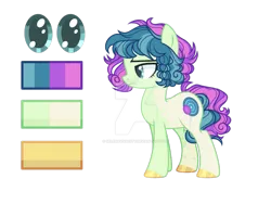 Size: 1031x775 | Tagged: safe, artist:selenavivacity, derpibooru import, oc, oc:mint lollipop, unofficial characters only, earth pony, braid, coat markings, colored hooves, colored pupils, dappled, deviantart watermark, earth pony oc, image, magical lesbian spawn, obtrusive watermark, offspring, parent:bon bon, parent:lyra heartstrings, parents:lyrabon, png, reference sheet, simple background, transparent background, watermark
