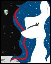 Size: 1592x2000 | Tagged: safe, artist:seafooddinner, derpibooru import, oc, oc:nasapone, unofficial characters only, earth pony, pony, bust, earth, earth pony oc, eyes closed, female, image, jpeg, mare, moon, planet, poster, signature, solo, space, stars