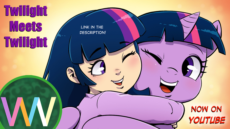 Size: 1920x1080 | Tagged: safe, artist:doublewbrothers, derpibooru import, twilight sparkle, human, pony, duality, human ponidox, image, jpeg, one eye closed, open mouth, self paradox, self ponidox, youtube thumbnail