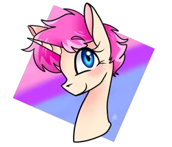 Size: 3500x3000 | Tagged: safe, artist:katyusha, derpibooru import, oc, oc:katsu pone, unofficial characters only, unicorn, bisexual pride flag, blue eyes, cute, female, image, pink hair, png, pride, pride flag, simple background, smiling, solo, transparent background