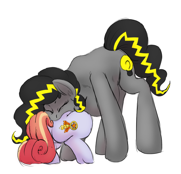 Size: 980x942 | Tagged: questionable, artist:doomfister, artist:plaguetyranno, artist:silent-e, derpibooru import, amber laurel, oc, oc:bug-zapper, crystal pony, earth pony, pony, female, image, mare, png, story in the source, vore
