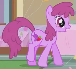 Size: 549x501 | Tagged: safe, derpibooru import, screencap, berry punch, berryshine, earth pony, pony, call of the cutie, season 1, animation error, cropped, female, image, mare, png, punch (drink), punch bowl, rug, table, walking