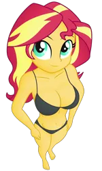 Size: 1500x2500 | Tagged: suggestive, derpibooru import, editor:ah96, sunset shimmer, human, equestria girls, belly button, black underwear, bra, breasts, busty sunset shimmer, cleavage, clothes, female, image, ms paint, panties, png, shading, simple background, solo, solo female, transparent background, underwear