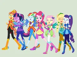 Size: 1280x955 | Tagged: safe, derpibooru import, applejack, fluttershy, pinkie pie, rainbow dash, rarity, sci-twi, sunset shimmer, twilight sparkle, equestria girls, boots, clothes, cowboy boots, crystal guardian, high heel boots, humane five, humane seven, humane six, image, jpeg, shoes, solo