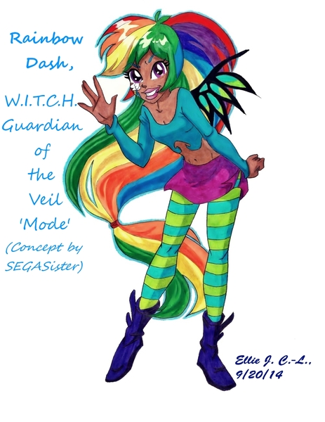 Size: 1000x1297 | Tagged: safe, artist:sokai-sama, derpibooru import, rainbow dash, human, equestria girls, alternative cutie mark placement, clothes, crossover, facial cutie mark, guardian, heart of kandrakar, humanized, image, irma lair, jpeg, simple background, socks, solo, striped socks, w.i.t.c.h., white background, wings