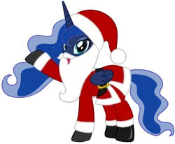 Size: 1024x845 | Tagged: artist needed, safe, derpibooru import, princess luna, alicorn, pony, belt, boots, christmas, clothes, costume, fake beard, female, hat, holiday, horn, image, looking at you, mare, open mouth, png, raised hoof, santa beard, santa claus, santa costume, santa hat, shoes, simple background, solo, transparent background, vector, wings