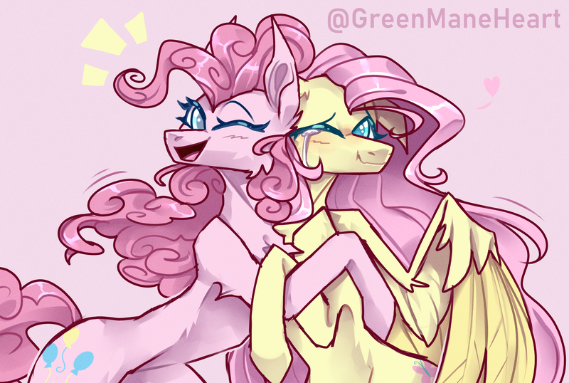 Size: 3000x2016 | Tagged: safe, artist:greenmaneheart, derpibooru import, fluttershy, pinkie pie, pony, hug, image, png