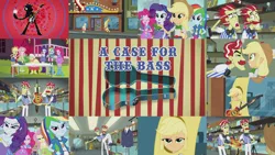 Size: 1280x722 | Tagged: safe, derpibooru import, edit, edited screencap, editor:quoterific, screencap, applejack, flam, flim, fluttershy, granny smith, pinkie pie, rainbow dash, rarity, a case for the bass, equestria girls, angry, banana costume, cracking knuckles, image, jpeg, ponied up