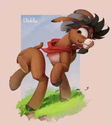 Size: 3607x4080 | Tagged: safe, artist:uliovka, derpibooru import, oc, unofficial characters only, donkey, pony, beige background, cliff, commission, disassembly fetish, fetish, half, image, male, modular, png, simple background, solo, solo male, stallion, tail