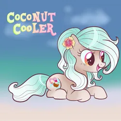 Size: 2048x2048 | Tagged: safe, artist:art_alanis, derpibooru import, oc, oc:coconut cooler, unofficial characters only, earth pony, pony, flower, flower in hair, freckles, image, jpeg, lying down, open mouth, open smile, prone, smiling, solo