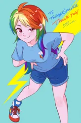 Size: 2228x3406 | Tagged: safe, derpibooru import, rainbow dash, human, friendship is magic, adorasexy, breasts, busty rainbow dash, clothes, cute, cutie mark, cutie mark on clothes, humanized, image, light skin, my little pony, pants, png, sexy, shirt, shoes, sneakers, tomboy, white skin