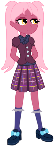 Size: 464x1214 | Tagged: safe, artist:rainbowstarcolour262, derpibooru import, oc, oc:taffycoat, unofficial characters only, human, equestria girls, bowtie, clothes, crystal prep, crystal prep academy uniform, crystal prep shadowbolts, female, hand behind back, image, pigtails, plaid skirt, png, school uniform, shirt, shoes, skirt, socks, solo, solo female, twintails