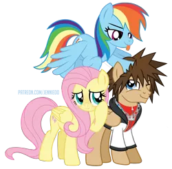 Size: 900x887 | Tagged: safe, artist:jennieoo, derpibooru import, fluttershy, rainbow dash, ponified, pegasus, pony, blushing, image, kingdom hearts, png, show accurate, simple background, smiling, sora, spread wings, tongue out, transparent background, vector, wings