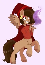 Size: 702x1003 | Tagged: safe, artist:slushpony, derpibooru import, oc, oc:hazelnut brew, unofficial characters only, anthro, centaur, pegasus, taur, centaurified, ear piercing, earring, female, happy, hat, image, jewelry, magic, makeup, pegasus oc, piercing, png, solo, species swap, wings, witch, witch hat, witch oc