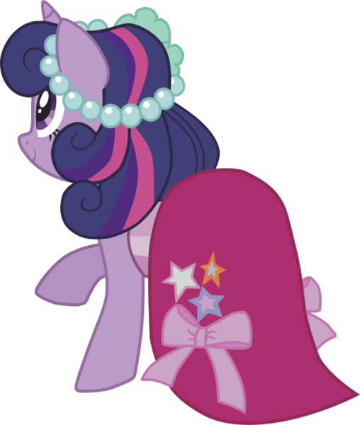 Size: 646x763 | Tagged: safe, artist:daylightsketch, derpibooru import, twilight sparkle, pony, unicorn, .svg available, bridesmaid dress, clothes, dress, female, first look and find, flower, flower in hair, image, mare, png, raised hoof, rear view, royal wedding, simple background, solo, transparent background, unicorn twilight, vector