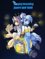 Size: 1556x2048 | Tagged: safe, artist:ravistdash, derpibooru import, oc, oc:ravist, oc:sharlight twiler, unofficial characters only, dracony, dragon, hybrid, pony, bipedal, clothes, destructions, earth, female, growth drive, happy new year, holiday, image, macro, png, sitting, space, text, underhoof