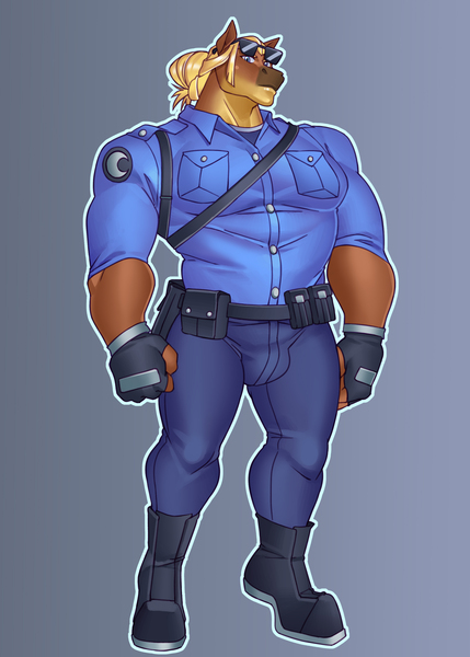 Size: 2500x3500 | Tagged: safe, artist:nauth, derpibooru import, anthro, horse, clothes, commission, image, jpeg, male, muscles, muscular male, police officer, sunglasses, uniform