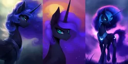 Size: 3072x1536 | Tagged: safe, derpibooru import, editor:craft, machine learning generated, purplesmart.ai, stable diffusion, nightmare moon, princess luna, pony, collage, image, png