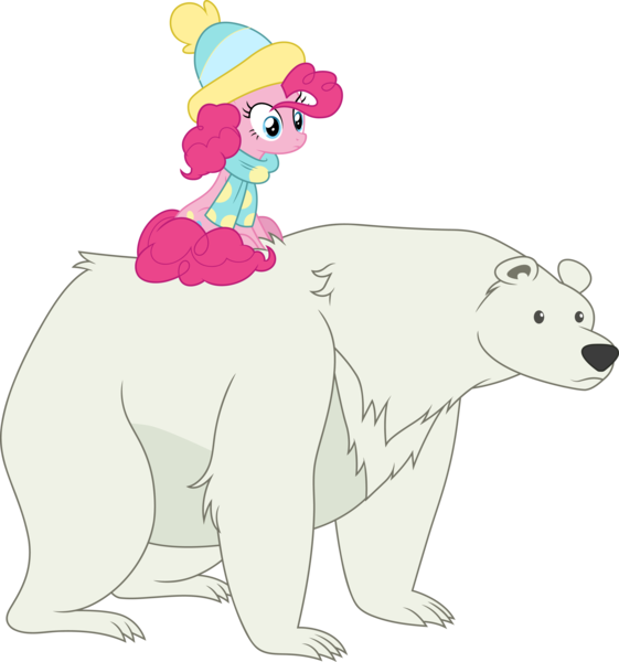 Size: 3000x3210 | Tagged: safe, artist:cloudyglow, derpibooru import, pinkie pie, bear, earth pony, polar bear, pony, best gift ever, female, image, mare, png, ponies riding bears, riding, vector