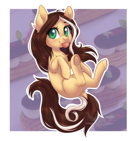 Size: 1612x1672 | Tagged: safe, artist:doekitty, derpibooru import, oc, oc:eclaire, earth pony, pony, female, image, mare, png, solo, tongue out, underhoof