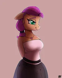 Size: 2000x2500 | Tagged: safe, artist:naen, derpibooru import, sunny starscout, anthro, earth pony, plantigrade anthro, pony, clothes, dress, female, g5, image, jewelry, mare, necklace, png, simple background, smiling, solo