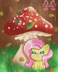 Size: 768x960 | Tagged: safe, artist:_niveria_, derpibooru import, fluttershy, pegasus, pony, female, grass, image, jpeg, leaf, mare, mushroom, solo