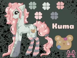 Size: 1024x768 | Tagged: safe, artist:_niveria_, derpibooru import, oc, oc:kuma, unofficial characters only, earth pony, pony, black sclera, clothes, cutie mark, female, image, jpeg, long mane, long tail, mare, reference sheet, slim, socks, solo, sternocleidomastoid, striped socks, tail