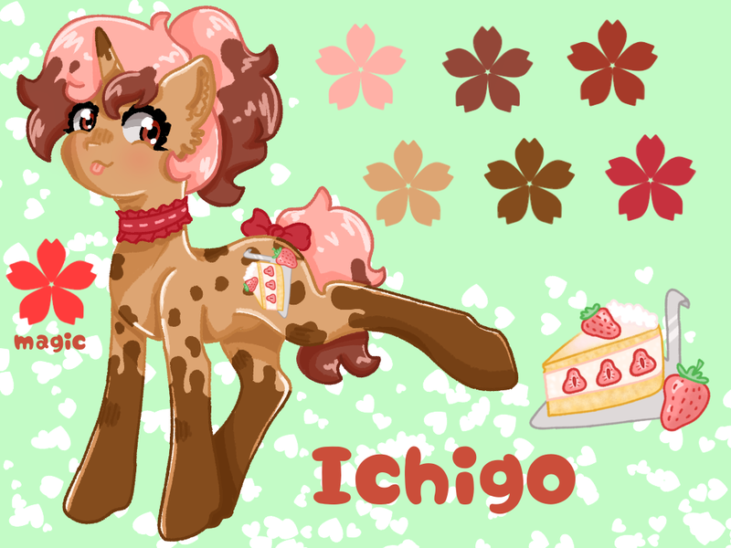 Size: 1024x768 | Tagged: safe, artist:_niveria_, derpibooru import, oc, oc:ichigo, unofficial characters only, pony, unicorn, cake, cutie mark, food, image, png, raised hoof, reference sheet, solo
