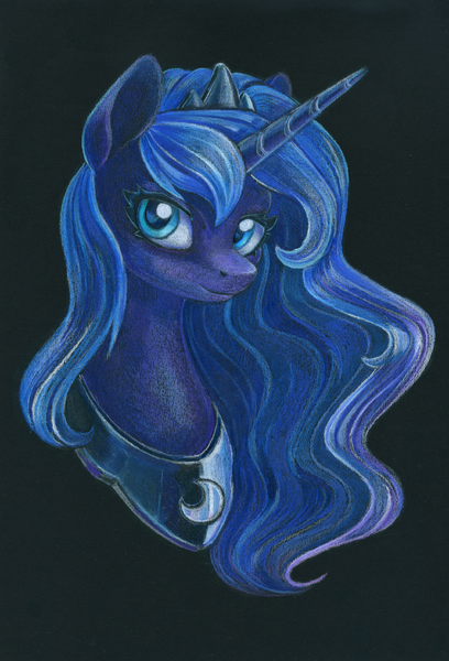 Size: 816x1200 | Tagged: safe, artist:maytee, derpibooru import, princess luna, alicorn, pony, bust, colored pencil drawing, image, png, portrait, solo, traditional art