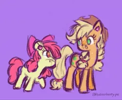 Size: 1003x823 | Tagged: safe, artist:flutterberrypie, derpibooru import, apple bloom, applejack, earth pony, pony, apple sisters, female, filly, foal, image, jpeg, mare, siblings, sisters