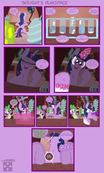 Size: 2141x3547 | Tagged: safe, artist:checker "doodle" board, derpibooru import, bon bon, octavia melody, spike, sweetie drops, trixie, twilight sparkle, oc, oc:checkerboard, oc:inkenel, pony, unicorn, comic, image, jpeg, macro, magic, micro, microscopic, shrunken, size difference, spaceballs the tag, test tube