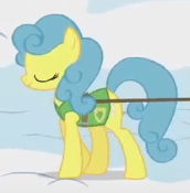 Size: 172x175 | Tagged: safe, derpibooru import, screencap, earth pony, pony, season 1, winter wrap up, animation error, cropped, earth pony lemon hearts, eyes closed, female, harness, image, mare, missing horn, plant team, png, race swap, tack, walking, winter wrap up vest