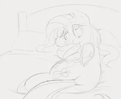 Size: 1271x1036 | Tagged: safe, artist:dotkwa, derpibooru import, fluttershy, pegasus, pony, bed, butt, cute, female, flutterbutt, gray background, grayscale, image, looking at you, lying down, mare, monochrome, on bed, plot, png, shyabetes, side, simple background, sketch, smiling, smiling at you, solo