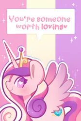 Size: 1200x1800 | Tagged: safe, artist:typhwosion, derpibooru import, princess cadance, alicorn, image, png, positive ponies, redraw, solo, sparkles, text