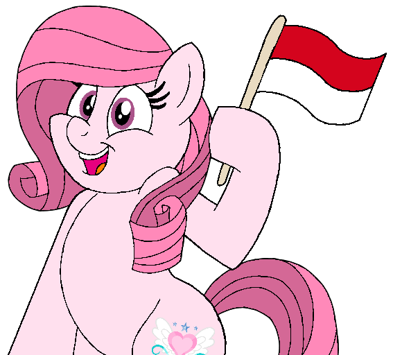 Size: 567x512 | Tagged: safe, artist:noi kincade, derpibooru import, oc, oc:annisa trihapsari, unofficial characters only, earth pony, pony, cute, earth pony oc, female, flag, happy, image, indonesia, mare, ocbetes, open mouth, open smile, pink body, pink eyes, pink mane, pink tail, png, pretty, simple background, smiling, tail, teeth, transparent background