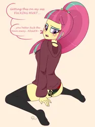 Size: 2045x2741 | Tagged: suggestive, anonymous editor, artist:notenoughapples, edit, sour sweet, equestria girls, ass, blacked, blushing, breasts, butt, clothes, dialogue, female, freckles, hoodie, image, leggings, looking back, n word privileges, pan-african flag, panties, png, ponytail, queen of spades, simple background, socks, solo, sour seat, sourdere, stupid sexy sour sweet, thigh highs, tsundere, underwear